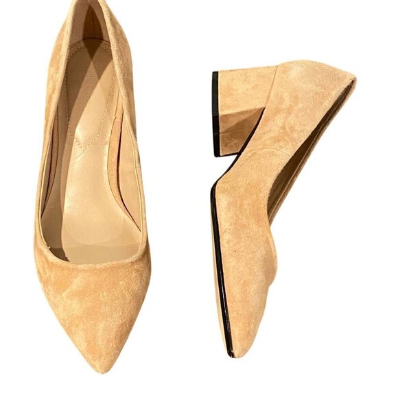 Aldo Hillers Suede 2" Block Heel Pointed Toe Pump Sz 7.5 Tan/Nude/Beige 320F - Picture 3 of 8